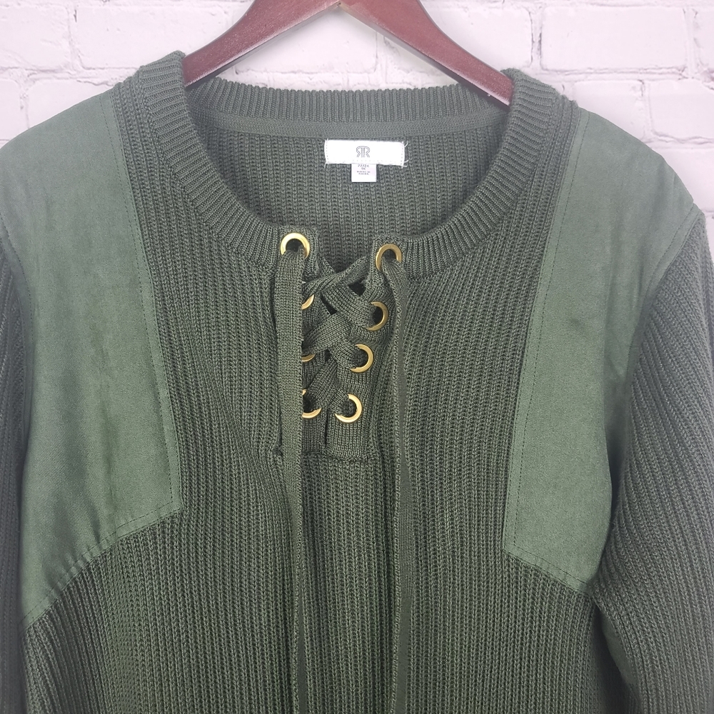 Roaman's Lace-up Sweater Dress. Olive Sz 1X